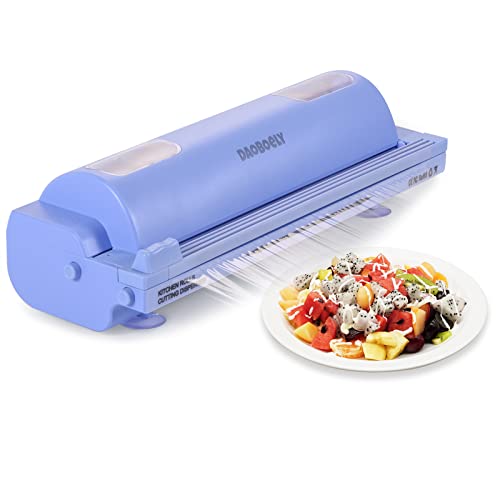 Plastic Wrap Dispenser With Cutter - Refillable Wrap Keeper With Slide Cutter, Reusable Cling Wrap Holder Storage Box with 12â€³x180' of BPA Free Plastic Wrap