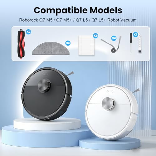 Image of 22 Pack Replacement Parts for Roborock Q7 M5 /M5+ /Q7 L5 /L5+ Robot Vacuum | 2 Main Brushes 6 Side Brushes 6 HEPA Filters 6 Mop Pads 1 Cleaning Brush 1 Screwdriver