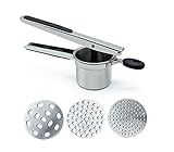 Potato Ricer,Potato Ricer Stainless Steel For Mashed Potatoes With 3 Interchangeable Fineness Discs|Ricer Kitchen Tool Aid For Create Smooth Creamy Mashed Potato,Fruits,Vegetables And Baby Food
