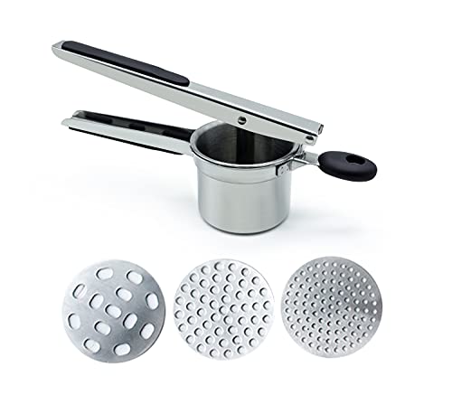 Potato Ricer,Potato Ricer Stainless Steel For Mashed Potatoes With 3 Interchangeable Fineness Discs|Ricer Kitchen Tool Aid For Create Smooth Creamy Mashed Potato,Fruits,Vegetables And Baby Food