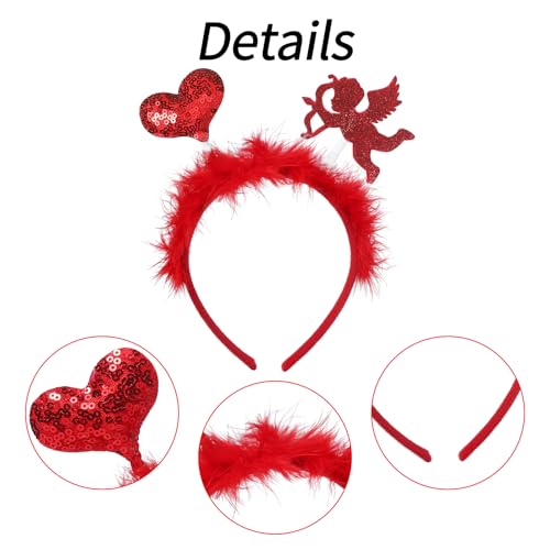Nenjindz Heart Headbands Sequin Covered Heart Hair Hoops,Valentine's Day Boppers for Women Girls Angel Hairbands with Feathers for Festival Party Headwears(2 Pieces) - Image 4