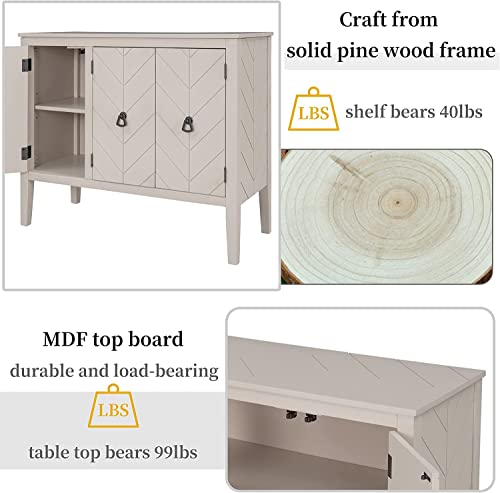Bedgjh Accent Storage Cabinet Wooden Cabinet W/Adjustable Shelf,Modern Console Table Storage Cabinet Sideboard For Entryway, Living Room, Dining, Bedroom (Cream White) #TOP5