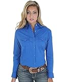 Wrangler Apparel Womens Long Sleeve Button Down with Rhinestone Snaps S Blue