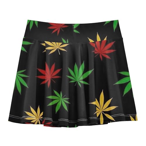 Joisal Cannabis Leaves Green Black Toddlers Tennis Skirts Dance Athletic Shorts for Girls Skorts School Skirt 4t2