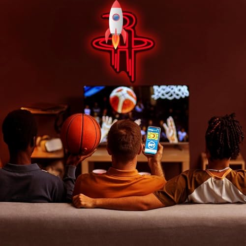 Image of Basketball Team Neon Sign, Sport Light Up Dimmable Basketball Team Logo Hanging USB Powered Led Neon Sign for Wall Decor, Bedroom, Man Cave, Party, Birthday Party Christmas Merch Deco Gift for Boys Teens Fans