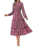 Women's Floral Print Long Dresses / Fall Dresses For Women 2025 / Formal Long Dresses / Baby Shower Dresses / Smocked Flowy Tiered Dresses / Boho Floral Dresses / Vacation Dresses / Swing Dress / Long Sleeve Maxi Dresses For Women / High Waist A-Line...