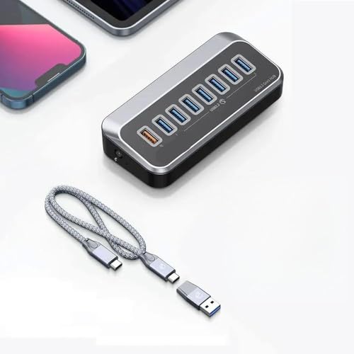 Hub de la estación de Acoplamiento USB 3.0 con 4/7 Splot Splot Type C Puertos C Lector de Tarjetas SD SD OTG 5V 3A Socket PC y computadora portátil(E AU Plug)