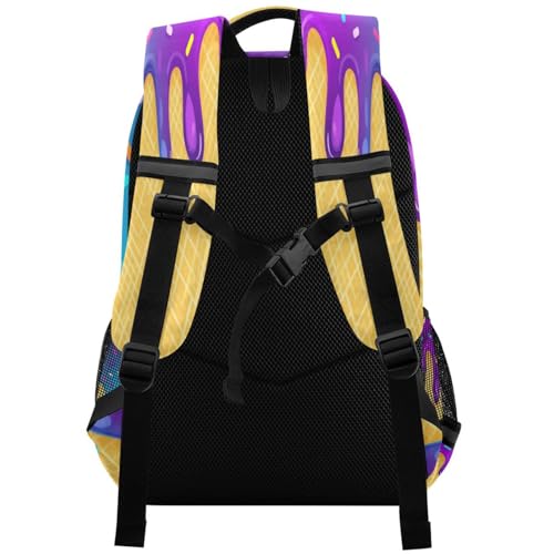 Image of Ice Cream Cone Pattern Large School Backpacks with Chest Strap for Boys Girls Students,Lightweight Bookbags 17 Inch, Portable Casual Daypack Bags