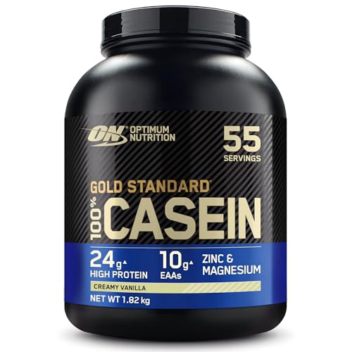 Optimum Nutrition Gold Standard 100% Casein Slow Digesting Protein Powder with Zinc, Magnesium and Amino Acids, Support Muscle Growth & Repair Overnight, Creamy Vanilla Flavour, 55 Servings, 1.82 kg