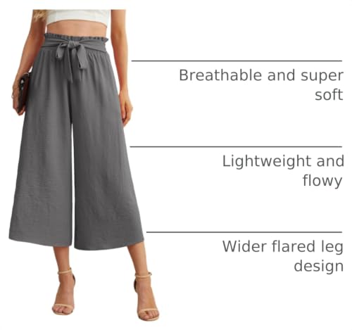 Image of IWOLLENCE Women Flowy Loose Wide Leg Pant Summer Beach Casual Trousers high Waist Adjustable Knot Business Work Casual Pants