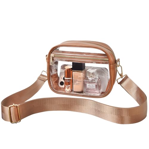 Image of Fibrdoo Clear Bag Stadium Approved, Leather Clear Crossbody Purse Bag for Concerts Sports Events Festivals