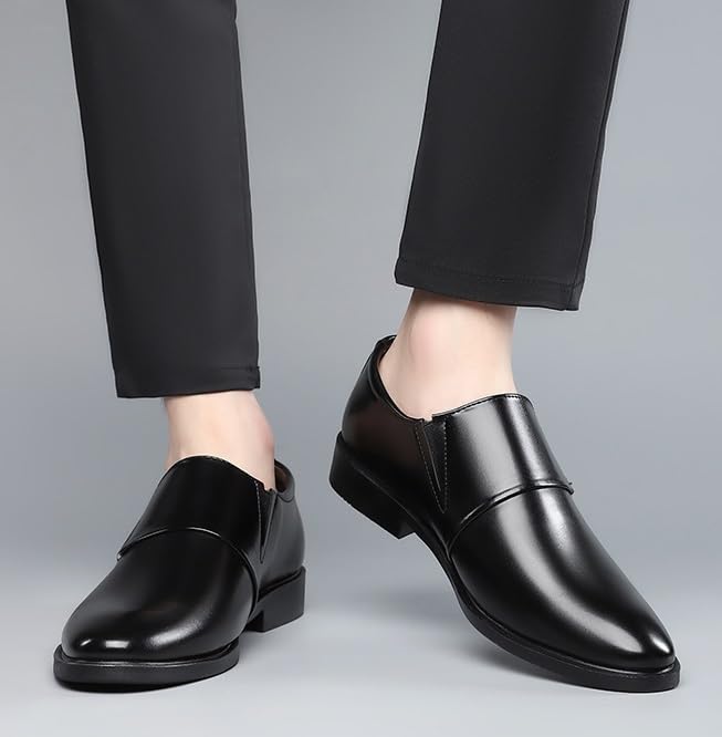 Men's Fashion Slip-On Pointed Toe Oxford Shoes Mid Chunky Heels Formal Dress Loafers Shoes Low Top Work Dress Shoes4