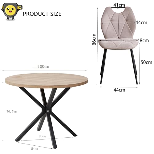 Juego de comedor moderno de madera natural con mesa de 100 cm y sillas tapizadas 3