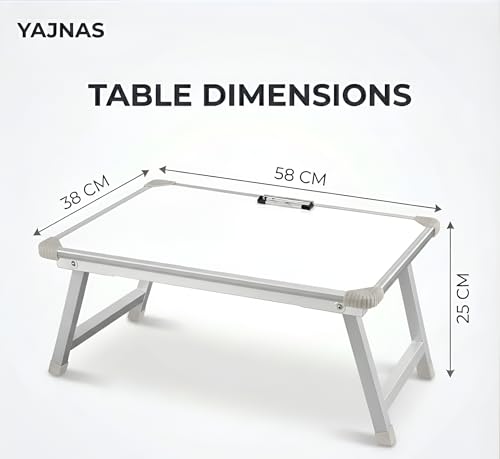 Image of YAJNAS Multipurpose Portable Whiteboard Study Laptop Table | Portable Desk & Lap Bed Table with Height Adjustable for Kids, Home, Office Presentation,Etc, with 1 Marker 1 Duster (White Board)