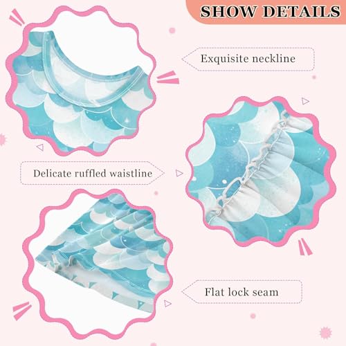 KLL Glitter Teal Mermaid Scales Pattern Baby Girls Party Dresses Swing Sundress Spring Summer Round Neck3