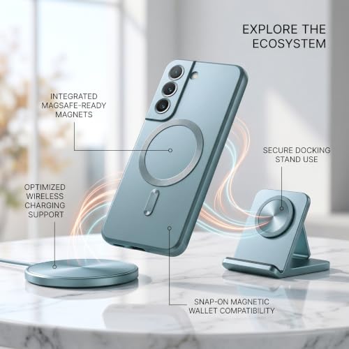 Image of amazon basics Premium Mag-Safe Case for Samsung Galaxy S22 Plus | Shockproof & Anti-Scratch Cover | Soft Silicone with Wireless Charging | Camera Lens Guard - Blue
