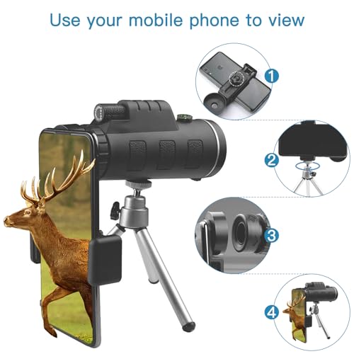Mazuboho Monocular Telescope, 40X60 High Power Monocular - with Smartphone Holder & Tripod, Waterproof Monocular with Durable and Clear BAK4 Prism Dual Focus for Bird Watching, Camping, Hiking
