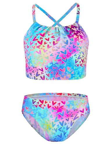 Image of TENVDA Girls Swimsuit 2-Piece Halter Tankini Set Beach Sport Bathing Suit UPF 50+ Swimwear