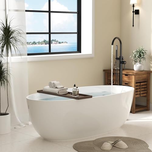 Image of BASSINO Luxury Freestanding Floor Mounted Bathtub Faucet with Hand Shower /6x8x45 Inches Premium Stand Alone Bath Tub Mixer Tap for Bathroom /Free Standing Tub Filler for Spa & Villa Bathrooms(Black)
