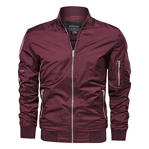 KEFITEVD Hommes Baseball Cargo Été Bomber Pilote Zipper Vestes Survêtements Thin Army Windbreaker Vin Rouge - Image 3