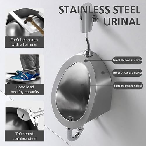 Orinal comercial para hombres, de acero inoxidable 304, montado en pared, con entrada superior, para baños públicos, alta eficiencia, para baño, garaje o bar (32 x 29 x 45 cm) miniatura 2