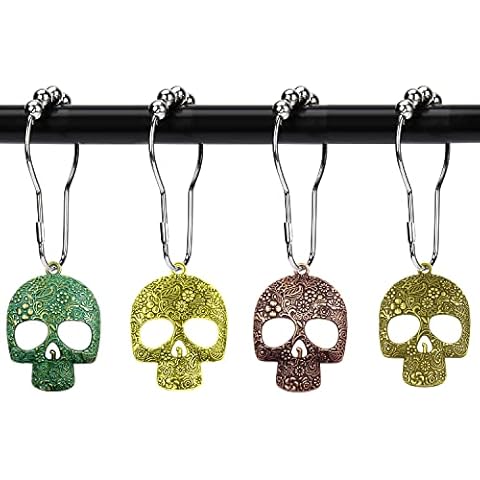 ZILucky Set of 12 Sugar Skull Shower Curtain Hooks Decorative Home Bathroom Stainless Steel Rustproof Skeletons Shower Curtain Rings Decor Accessories (Colorful) Cover