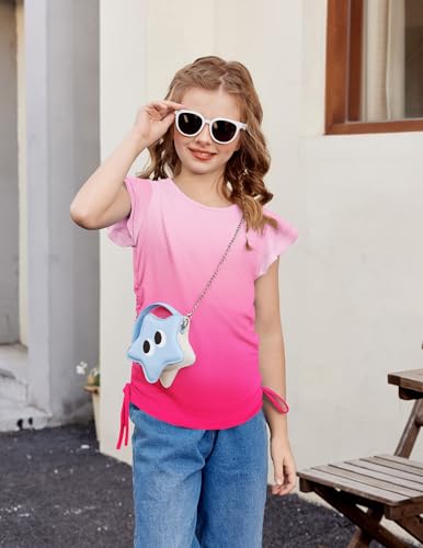 Image of Arshiner Girls T Shirts Ruffle Short Sleeve Ruched Knot Side Tunic Blouse Summer Tee Tops
