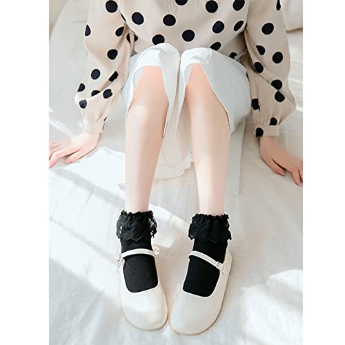 Image of Women's Ruffle Anklet Socks - Breathable Cotton Crew Socks in Solid Colors