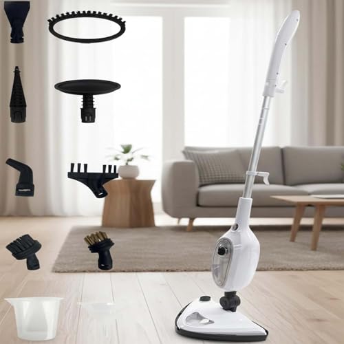 Alivio 10-in-1 Steam Mop Multipurpose Chemical-Free Steamer 1500W, Powerful Steam Cleaner with 300ml Water Tank & 10 Accessories for Multi-Surface Floors (White)