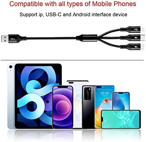 UZAHSK Multi USB Charger Cable 3.5A, 1.8m Charging Cable Nylon Braided Fast Charge Universal 3-in-1 Charging Cord Adapter for IP/Type-C/Micro-USB Ports Compatible with Cell Phones, Tablets (Black)