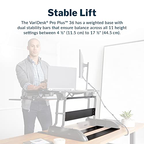 Vari VariDesk Pro Plus 36 - Adjustable Desk Converter with 11 Height Settings - Laptop Sit Stand Desk Riser for Home Office, Table Tops, Workspace - Fully Assembled with Spring Loaded Lift - Black