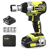 SnapFresh Cordless Impact Wrench, 20V 1/2” Brushless Impact Wrench Kit w/ 335ft-lbs Torque Max, 2300