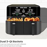 Chefman 6 Quart Dual Basket Air Fryer - Digital Touchscreen, Smart Sync Finish, Hi-Fry, Auto Shutoff, 2 Independent 3QT Nonstick Dishwasher-Safe Frying Baskets - Digital Double Air Fryer - Black