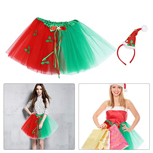 KESYOO Natal Tutu Saia Headband Set Santa Traje ChapÃ©u Vestido de Tule Natal AcessÃ³rios Cosplay De