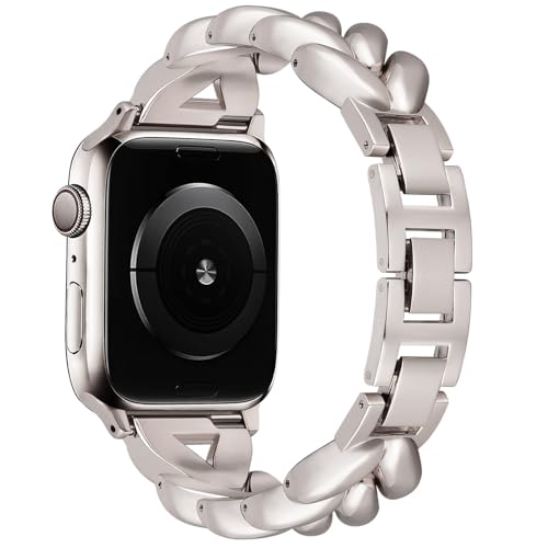 Image of VISOOM Bracelet Compatible for Series 11 /10 /9 /8 /se Apple Watch Band 46 /45 /44 /42 /41 /40 /38mm Series 7 /SE Women Dressy Luxury Wristband Jewelry Metal Watch Strap for iWatch Series 6 /5 /4 /3 /2 /1