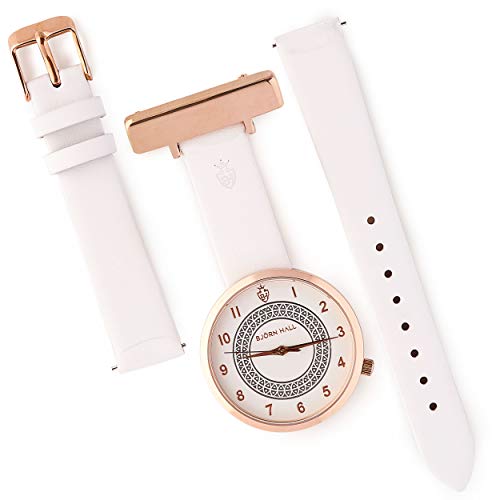 BJÖRN HALL Nurse Fob Watch with Second Hand | Nurse Accessories for Work | Stethoscope Watch | Nurse Gifts for Women | Stethoscope Accessories | Nurse Practitioner Gifts | Rose Gold (White Rose Gold)