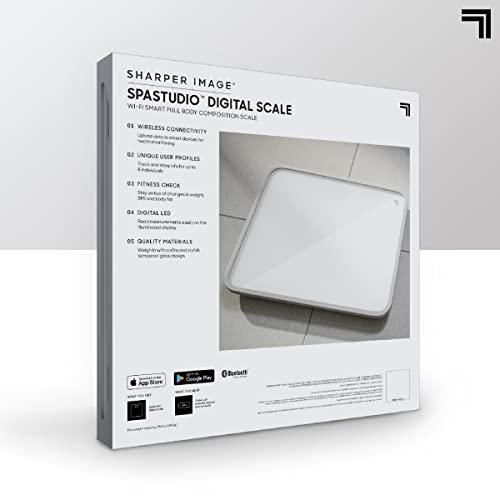 Sharper Image Spastudio Digital Wifi Bathroom Scale, Oversized 12" X 14" Design, Companion App, Health & Fitness Tracker For Weight, Body Fat & Bmi, Android & Ios Compatible, 8 User Health Profiles #TOP5