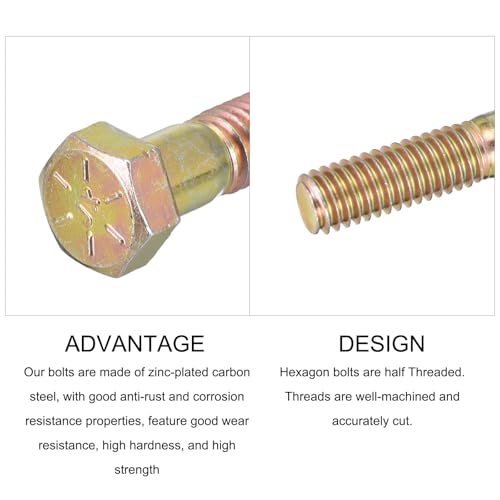 Image of METALLIXITY Hex Bolts (3 /8-24x2-1 /2) 5Pcs, Carbon Steel Zinc Plated Partial Threaded, UNF Fine Thread Hex Head Screw Bolt - for Furniture Repair, Yellow