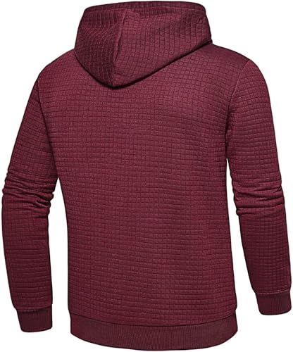 Satankud Men's Jacquard PlaidCloth Lightweight Zipper Hoodie Sweatshirt Jacket Burgundy X-Large — view 5