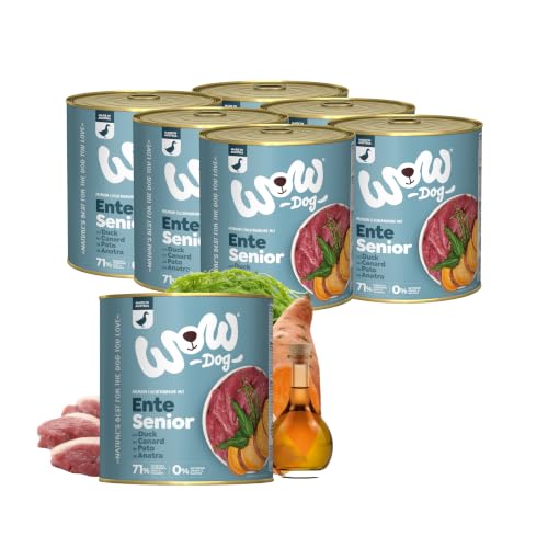 WOW Dog Senior Nassfutter mit Ente 6 x 800g| ohne Getreide & Zucker