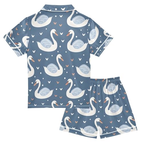 ALAZA Duck Swan Dot Love Pajamas Satin Pajama Set Short Sleeve Button Down Sleepwear2