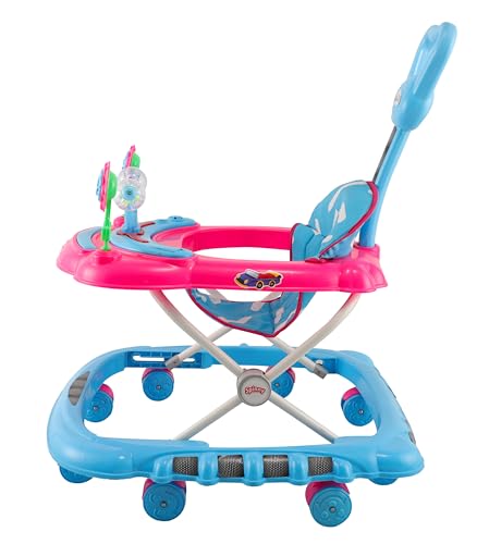 Image of JoyRide Spinny Spinner 8 Wheels Baby Walker, Adjustable Height,Parentle Handle, Comfortable Seat, Music and Light, 360 Degree Rotation, Maximum Weight: 12 kg (Pink Blue)