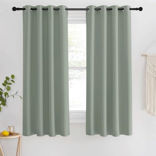 NICETOWN Blackout Sage Green Curtain for Classroom, Thermal Insulated Grommet Room Darkening Window Treatment Sound Reducing for Bedroom/Home Office, 1 Panel, W46 x L63