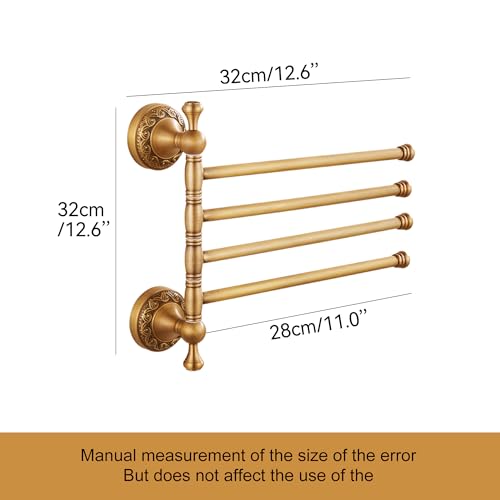 Image of Wall Mounted Bathroom Folding Towel Rack, 4 Towel Bars Antique Brass Pattern Carving,Brushed Bronze