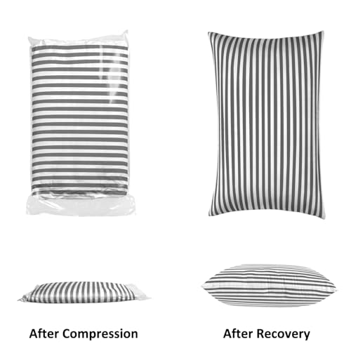 Image of EIUE Bed Pillows for Sleeping 2 Pack Queen Size,Super Soft Down Alternative Microfiber Filled Pillows,Pillows for Side and Back Sleepers,20 x 30 Inches,Striped White Grey