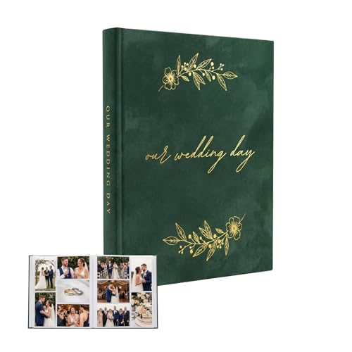 Wedding Photo Album Green Wedding Scrapbook with 400 Pockets for Horizontal & Vertical Photos(4x6) Linen Wedding Album Book for Personalinzed/Family Anniversary/Couple Gifts