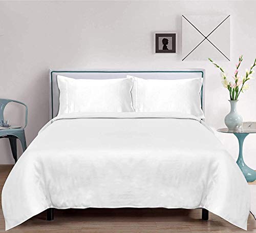 LINENWALAS 100% Organic Vegan Bamboo Silk Bedsheet For Single Bed Size Bedding With Pillow Cover 300 TC For Bedroom, Soft Smooth Hotel Quality Premium Flat Sheets For Summer (90X60 Inch, White)