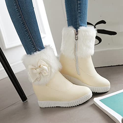 Voklin Women'S Round Toe Hidden Wedge Furry Dressy Ankle Boots Zipper Chunky High Heel Fur Lined Snow Booties thumb #5