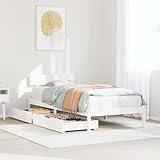 Conception Robuste et Spacieuse : Ce cadre de lit simple de 206,5 x 95,5 x 70 cm est fabriqué en bois de pin massif durable, offrant une capacité de charge maximale de 100 kg. Il inclut deux tiroirs de rangement de 95 x 55 x 17 cm chacun, parfaits pour optimiser l'espace de votre chambre.