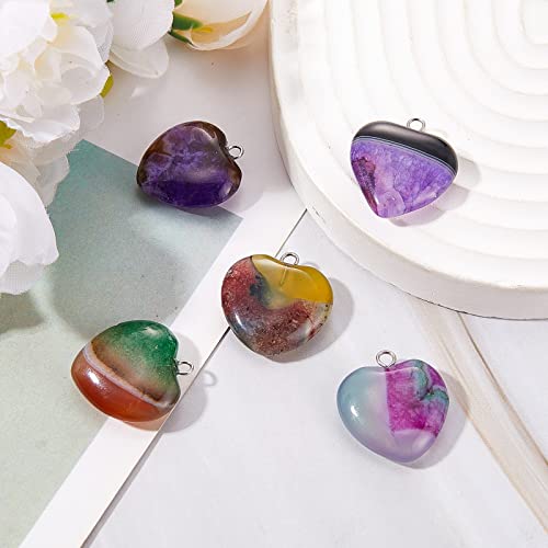 Danlingjewelry 5Pcs Mixed Heart Natural Stone Pendants Dyed Natural Agate Stone Heart Charms For Diy Bracelet Necklace Jewelry Making #TOP5